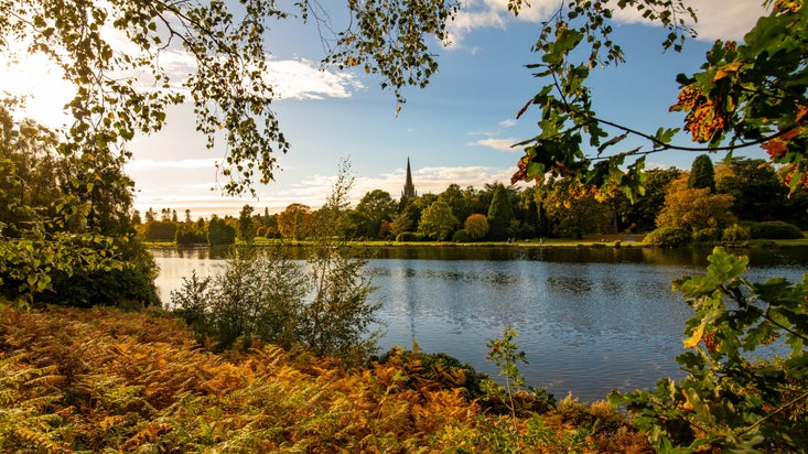 Autumn view across the lake